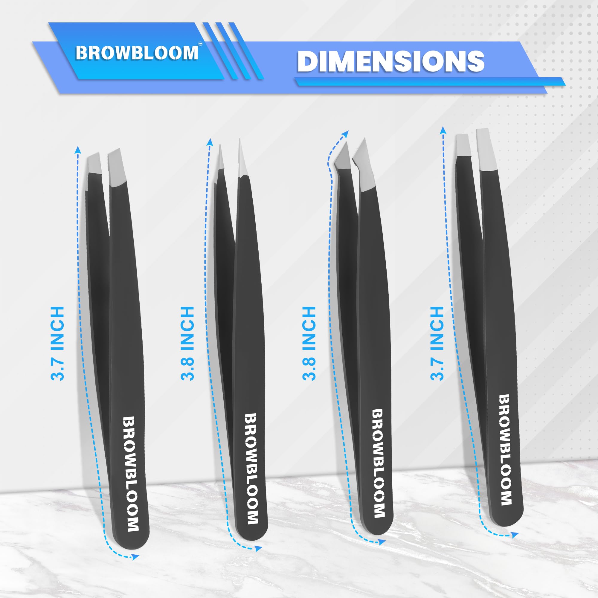BROWBLOOM pinzas de puntas inclinadas para áreas difíciles.