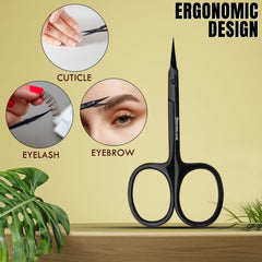 Tijeras BROWBLOOM con agarre ergonómico para control seguro.