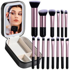 BS-MALL set de brochas con espejo iluminado para maquillaje preciso
