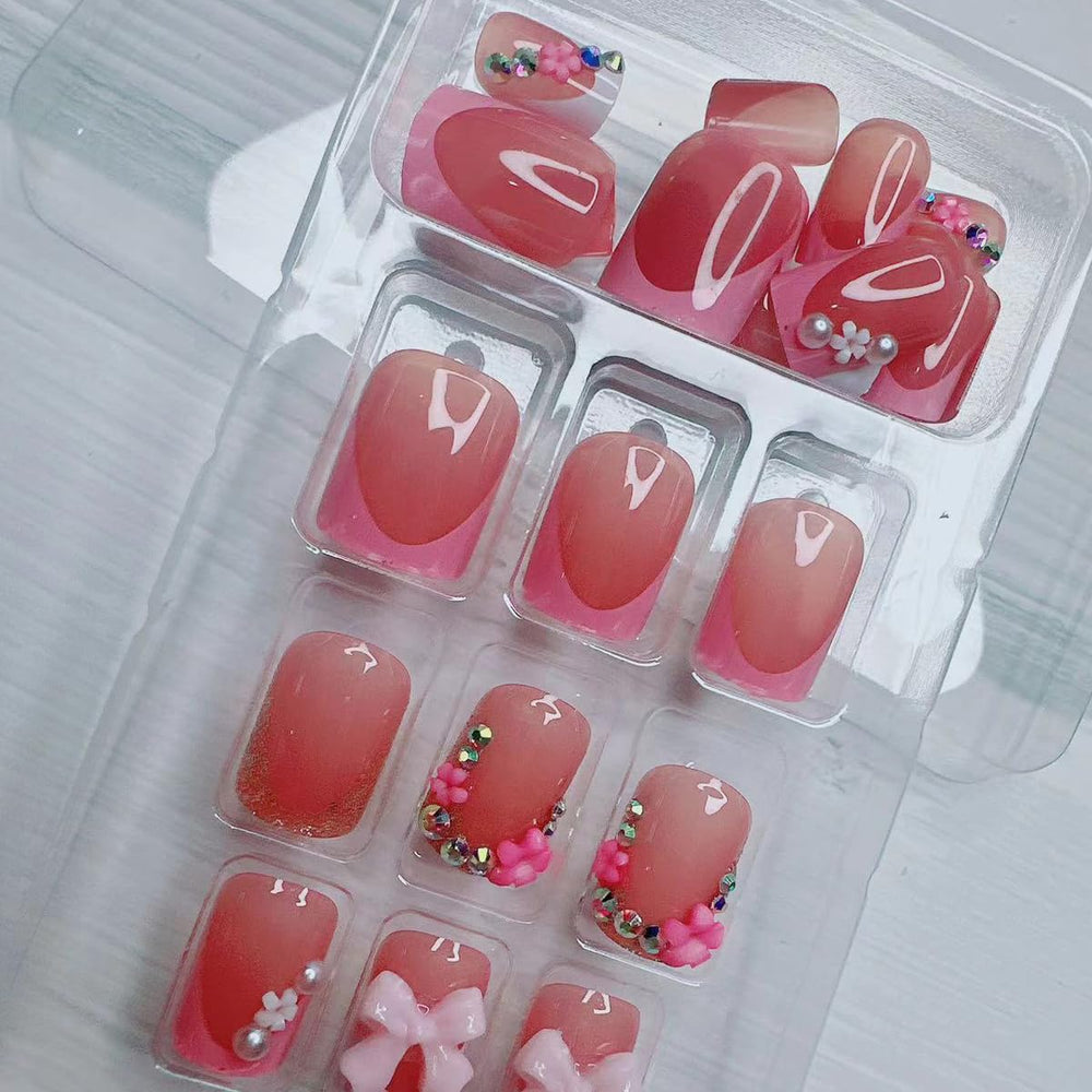 BSBTBZ regalo perfecto, set de uñas presión con diseño rosa