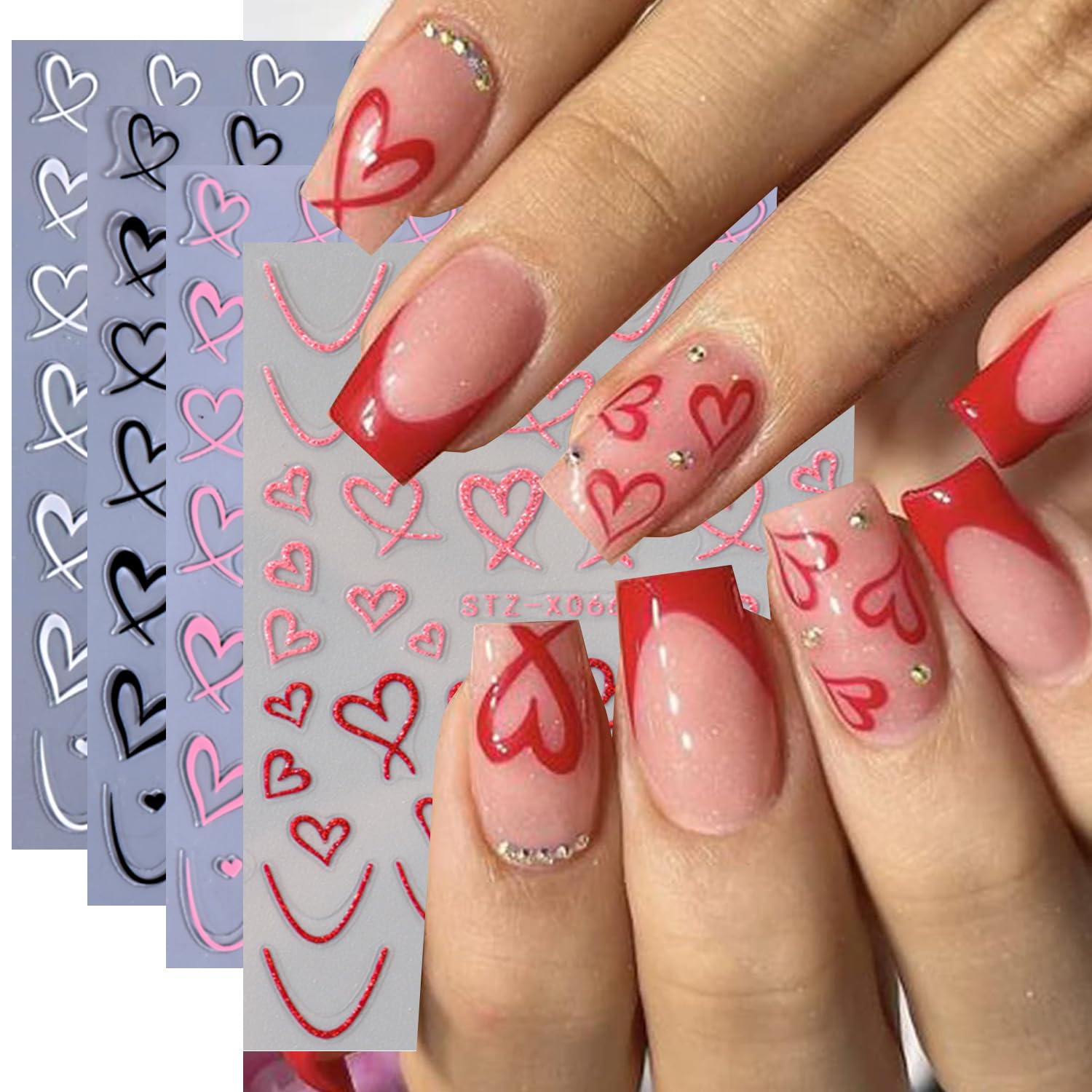 BSBTBZ stickers uñas corazón 3D, diseño romántico para uñas.