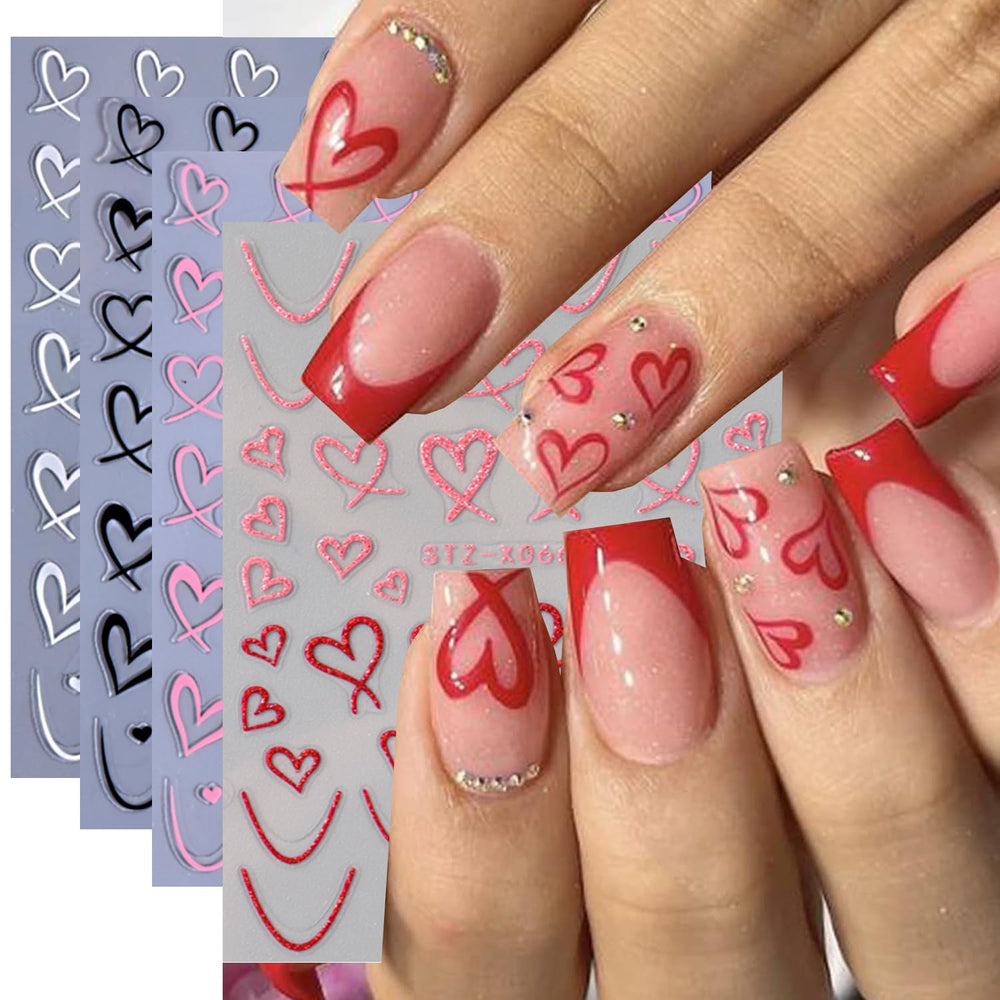 BSBTBZ stickers uñas corazón 3D, diseño romántico para uñas.