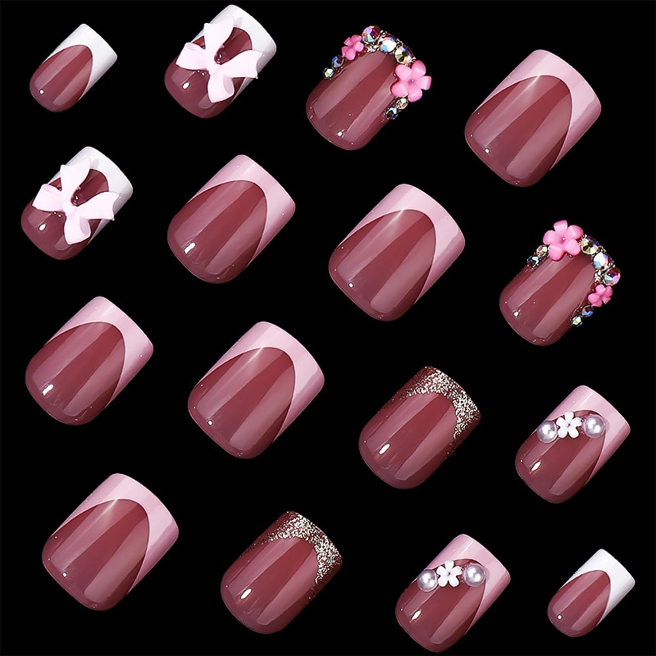 BSBTBZ uñas presión 24 piezas con cristales, brillo duradero para fiestas