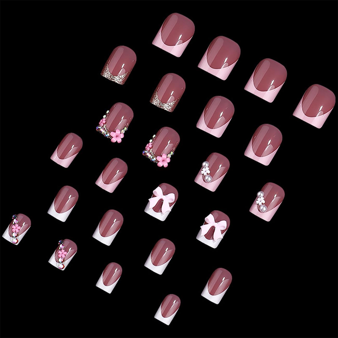 BSBTBZ uñas presión 24 piezas con flor, diseño elegante para ocasiones