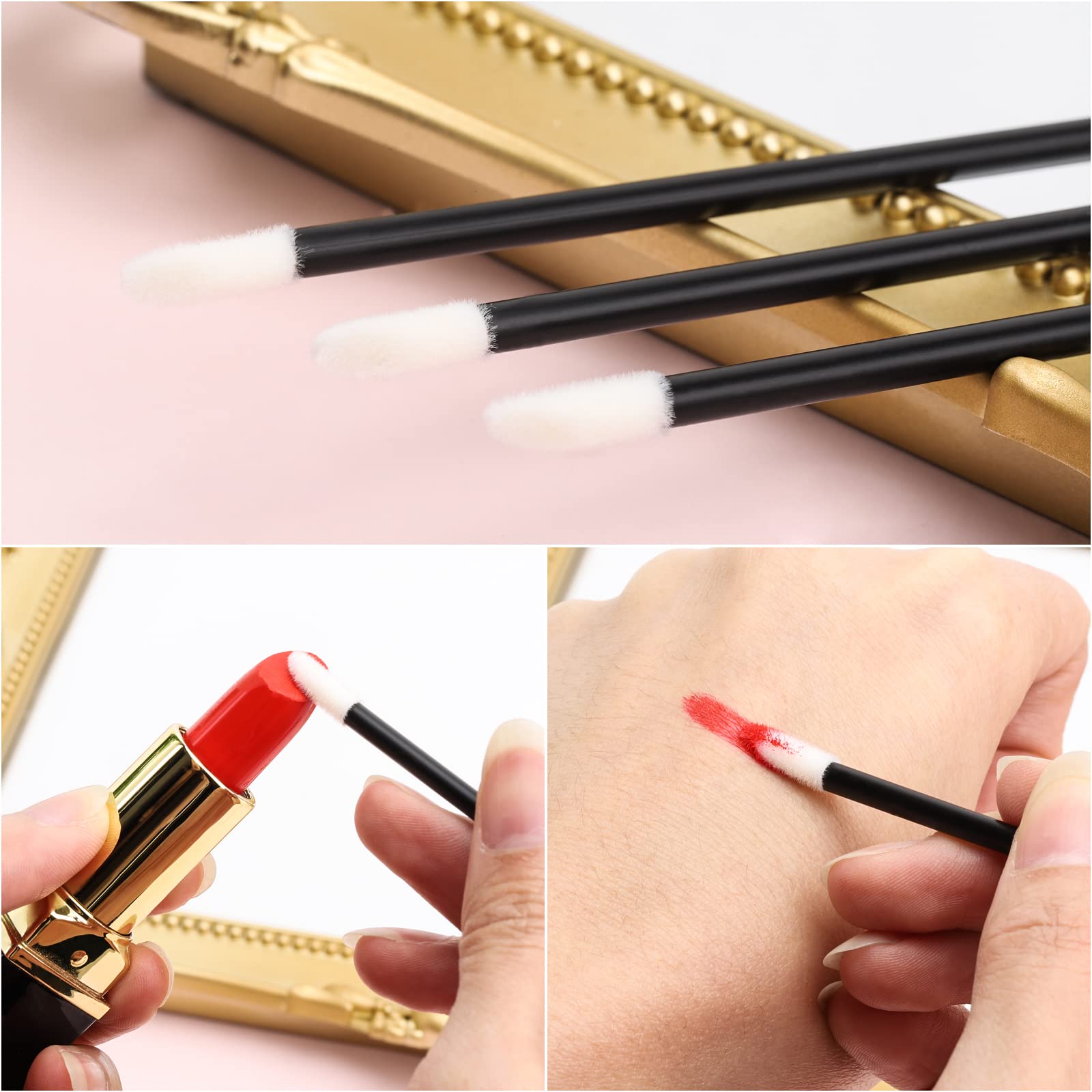 BTYMS aplicador labial desechable con mango negro para retoques puntuales.