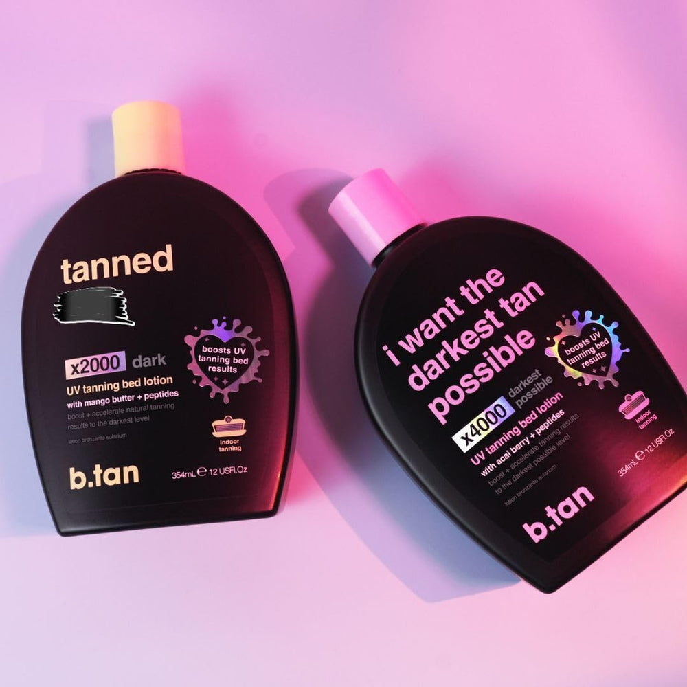 B.TAN dark bronzing spray bottle showcasing instant color boost.