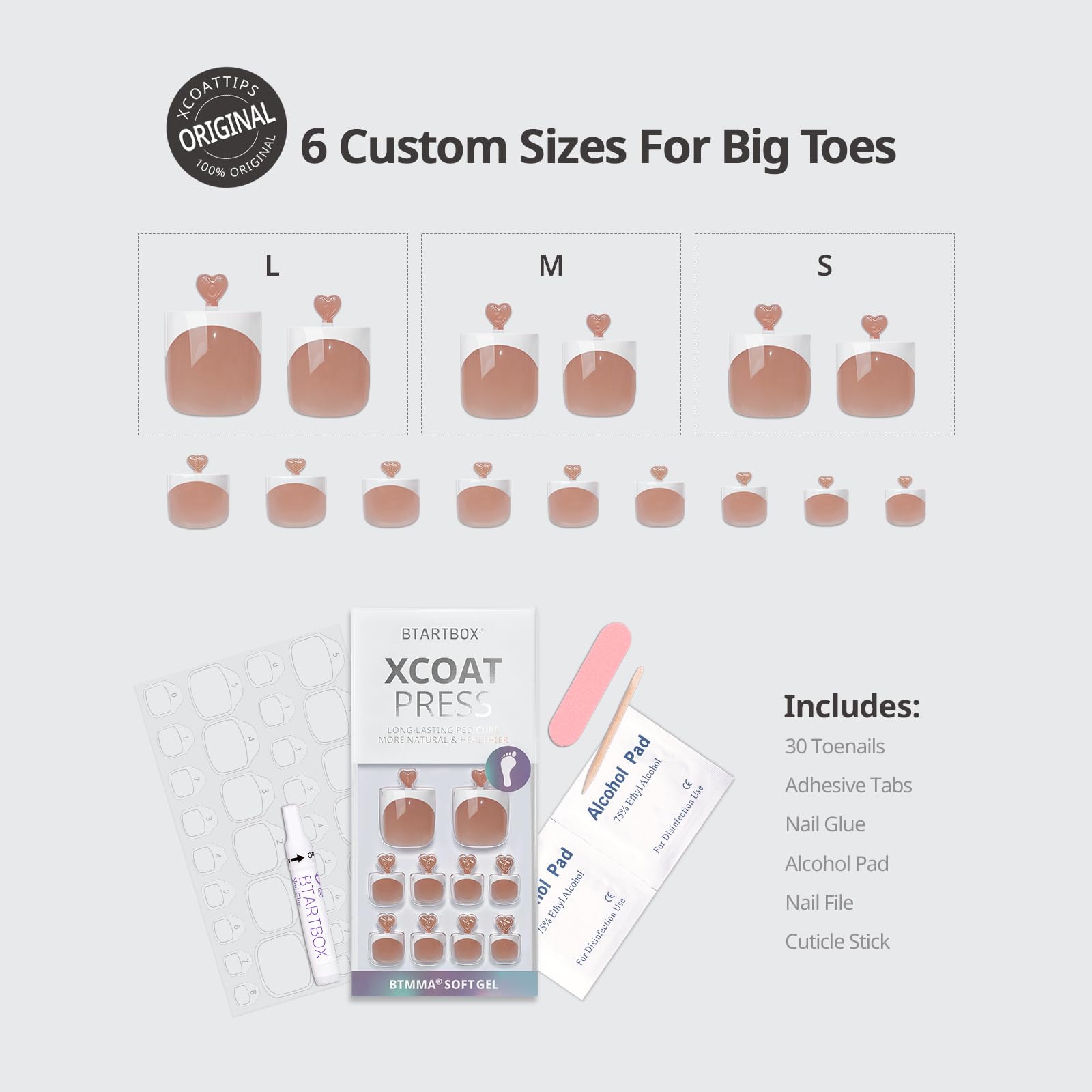 BTArtbox conjunto de 30 uñas para pie con adhesivo incluido.