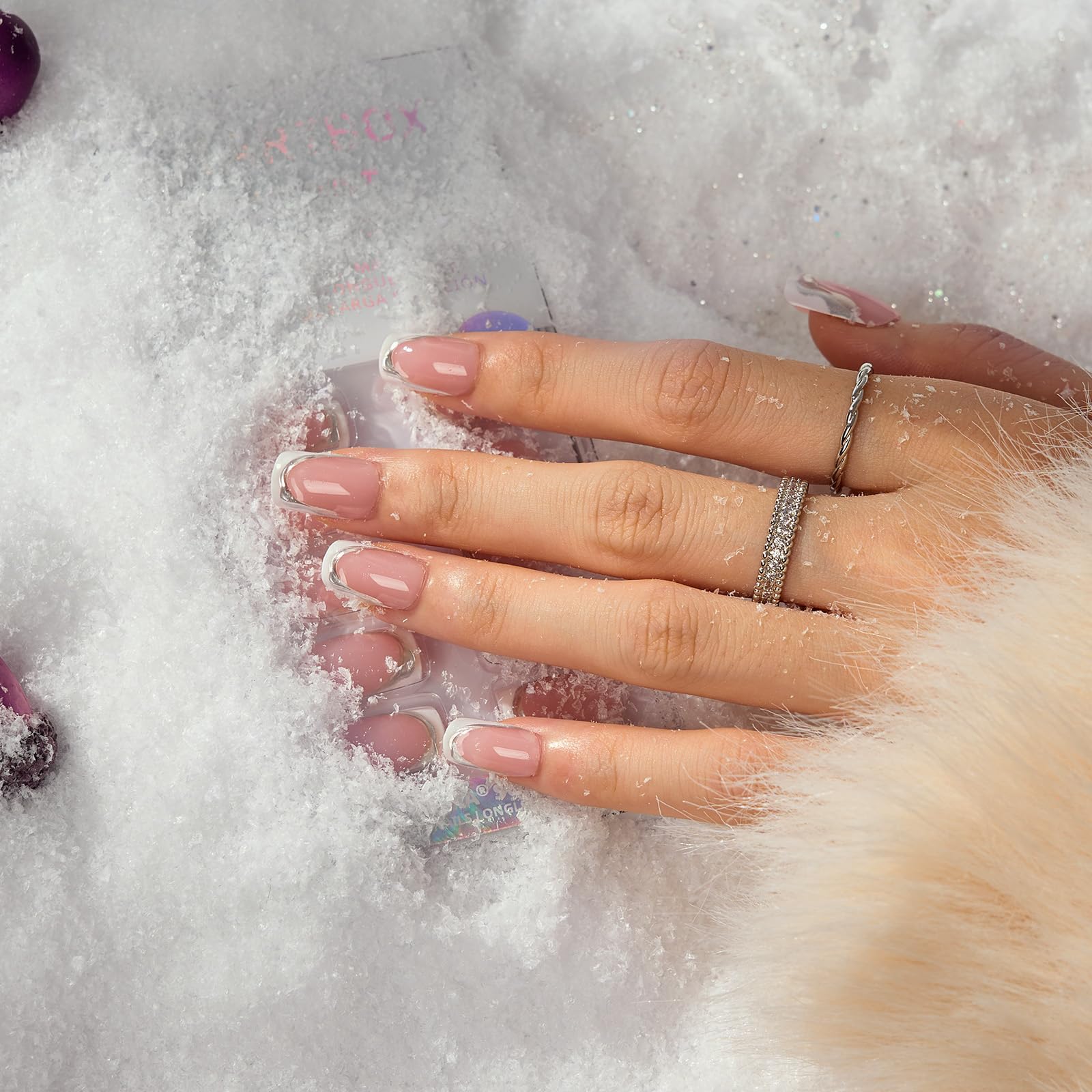 BTArtbox Ice Veil nails on a hand demonstrating square tip