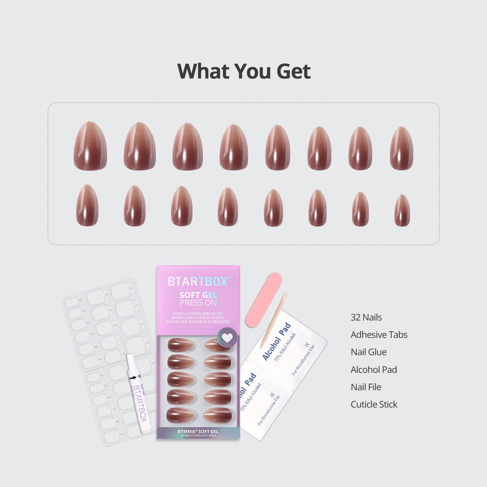 BTArtbox nail kit includes 30 nails and glue for complete DIY manicure.