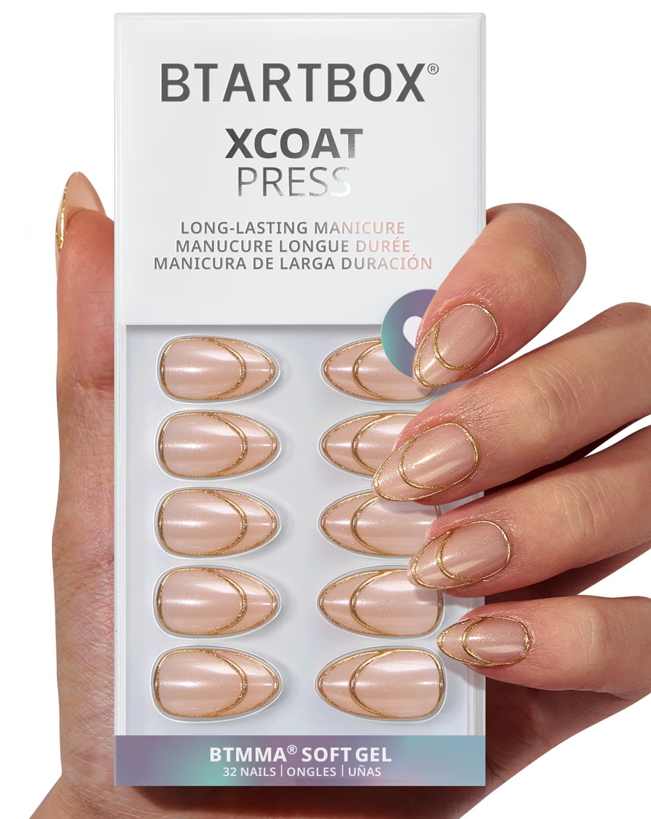 BTArtbox uñas doradas, doble oro, curables con lámpara para un acabado duradero.