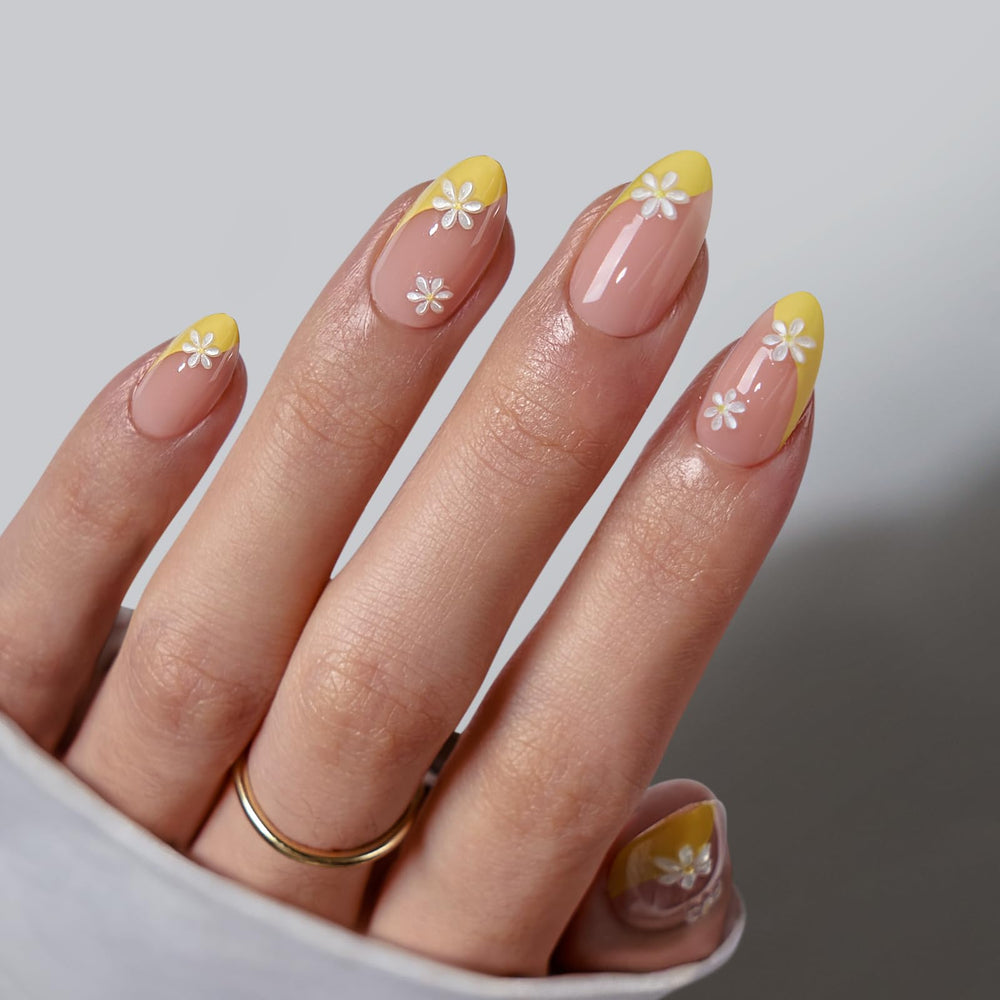 BTArtbox Uñas Frances Tip Corta Daisy para un look natural y elegante.