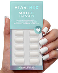BTArtbox uñas postizas cuadradas pastel blanco, aspecto natural para uso diario.