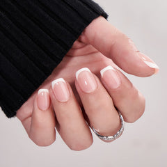 BTArtbox juego completo de uñas francesas cortas con acabado de gel.