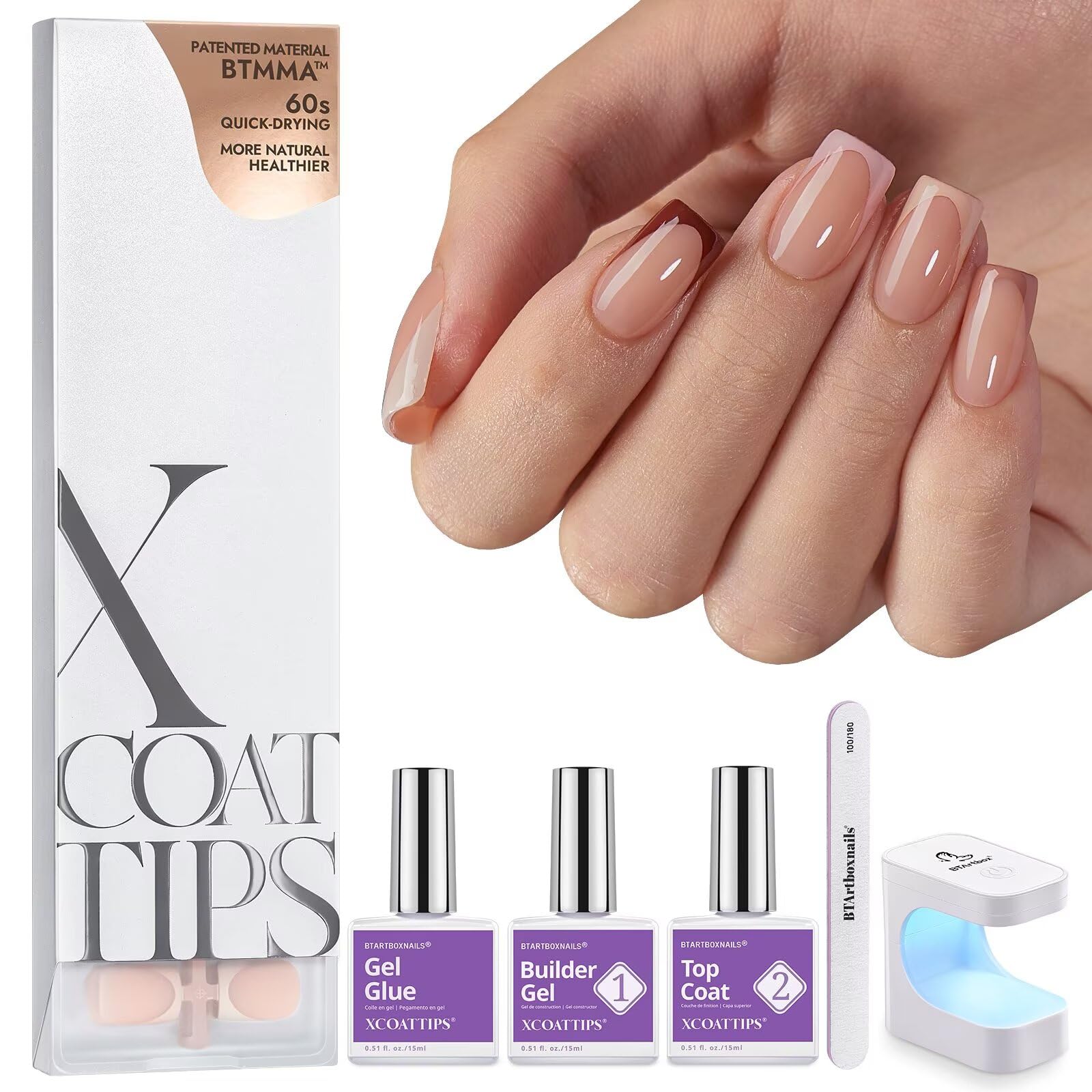 BTArtboxnails XCOATTIPS Frances puntas cuadradas para un acabado limpio en casa.