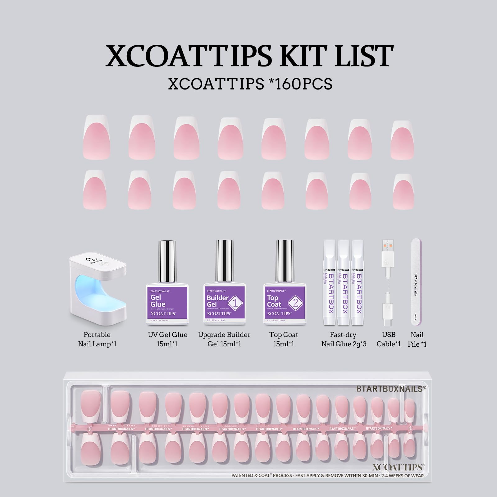 BTArtboxnails XCOATTIPS Lima de uñas, alisado preciso para acabado profesional