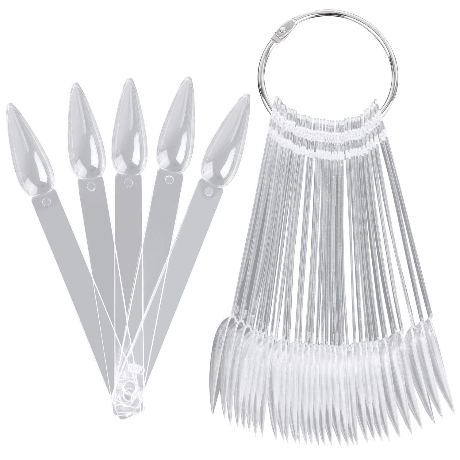 BTYMS palitos de muestra para uñas, estileto, con anillo metálico para exhibir colores.