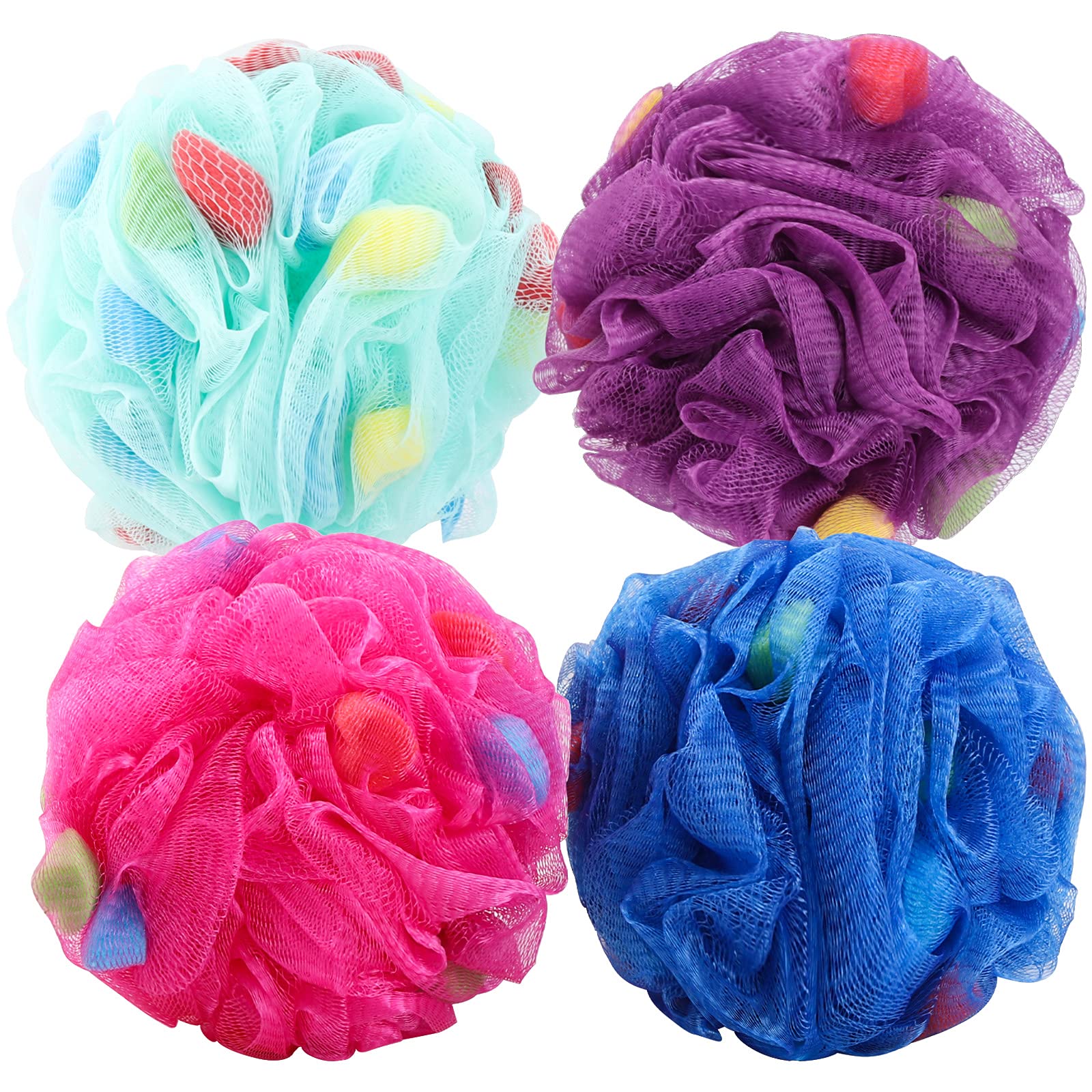 BTYMS esponja de ducha con malla texturada para exfoliar suavemente y purificar poros.