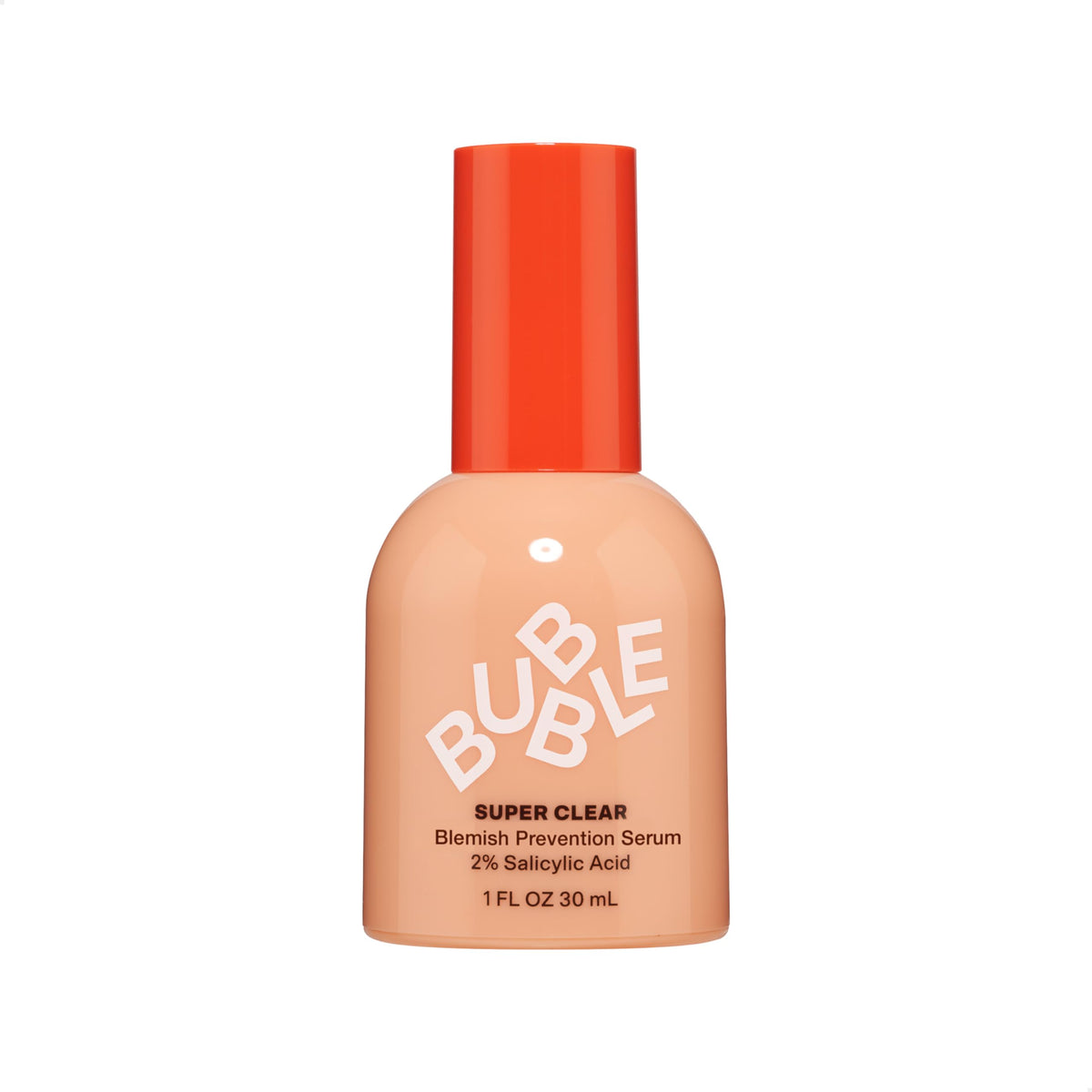 Bubble Skincare Super Clear muestra la botella vertida, ideal para piel con imperfecciones.