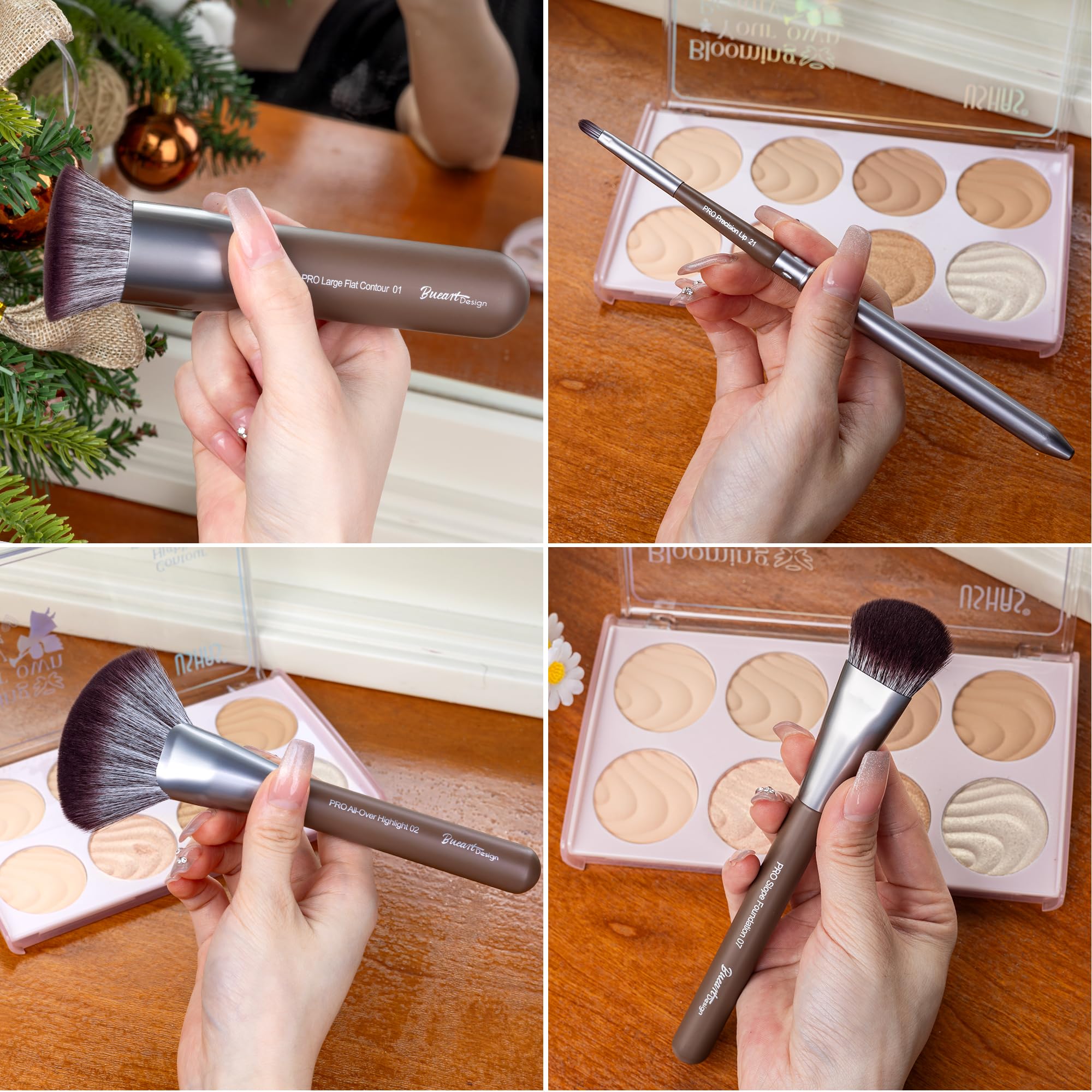 Pinceles con etiquetas claras Bueart Design facilitan la rutina de maquillaje.