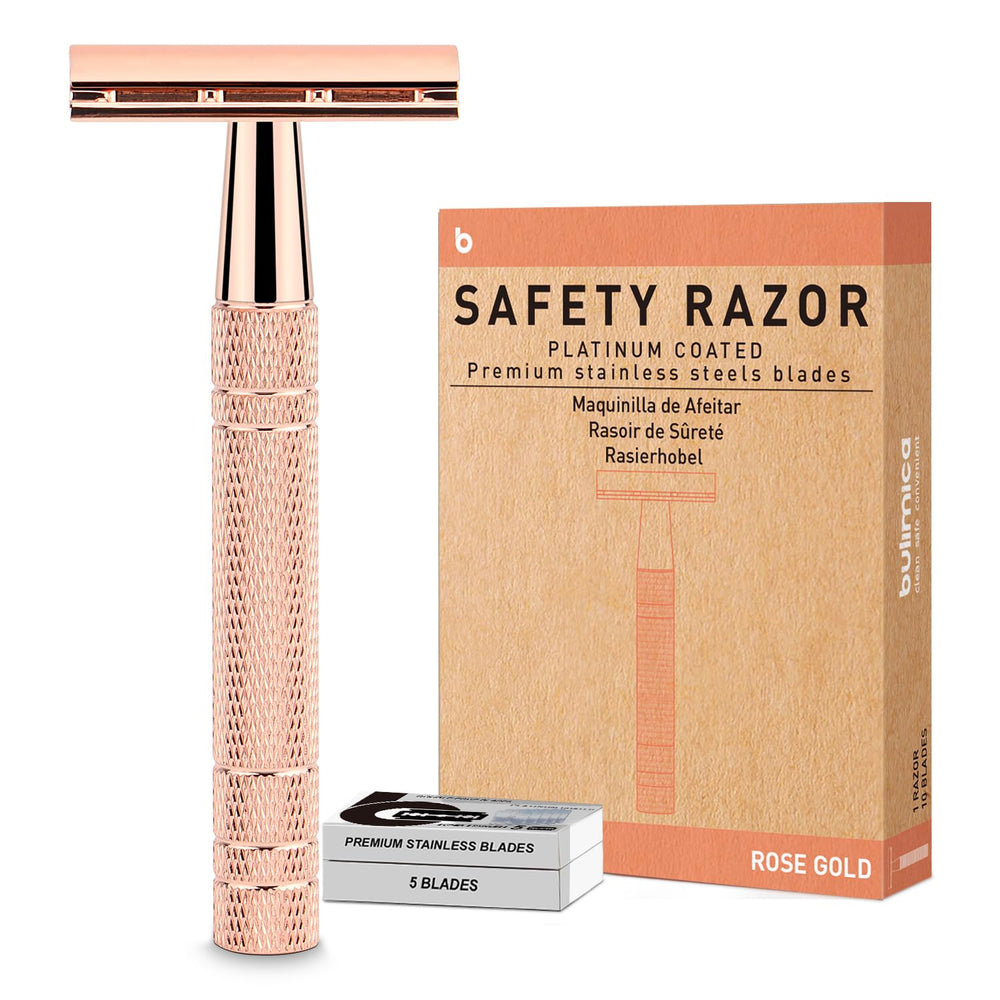 Navaja BULIMICA Oro Rosa con bordes dobles para afeitado suave y preciso.