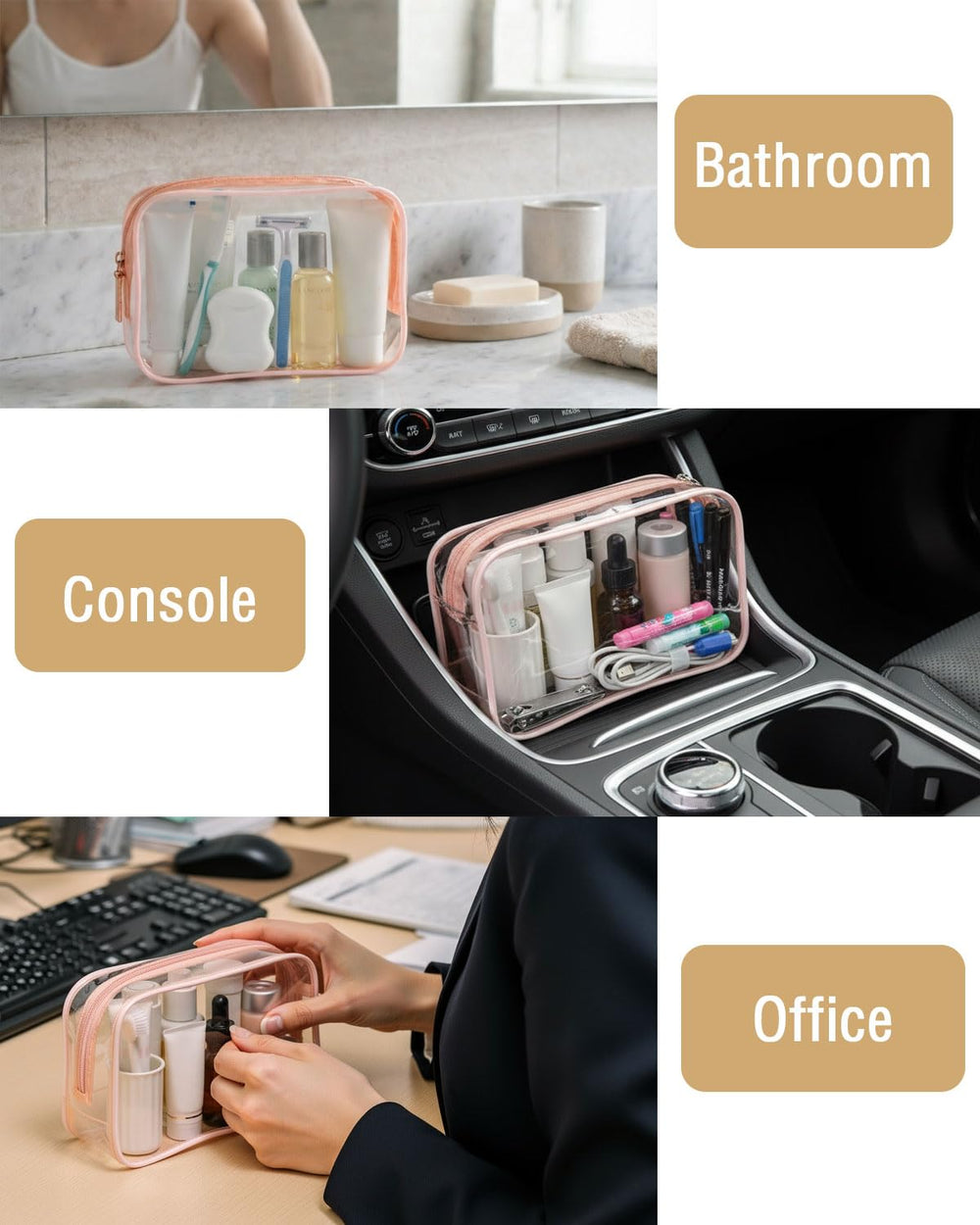 Buminee cosmetiquera transparente pequeña, organiza maquillaje y protege tus productos.
