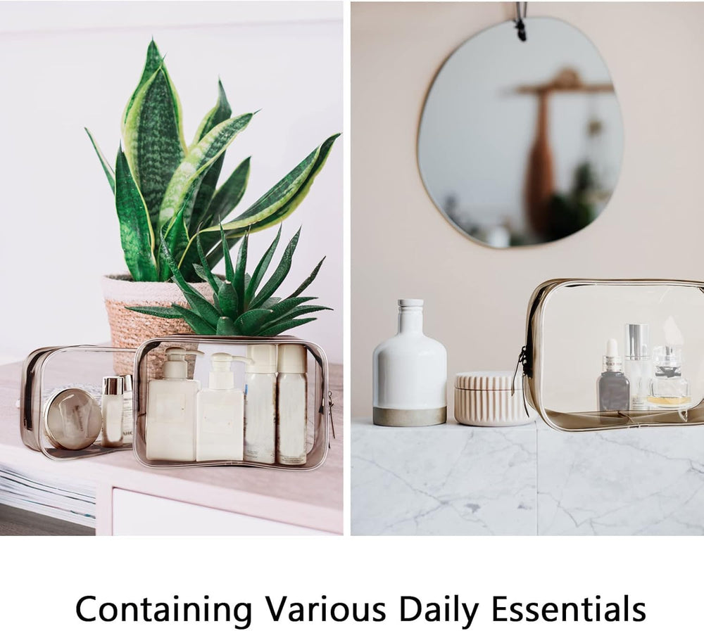 Buminee material resistente transparente, bolsa duradera para artículos esenciales.