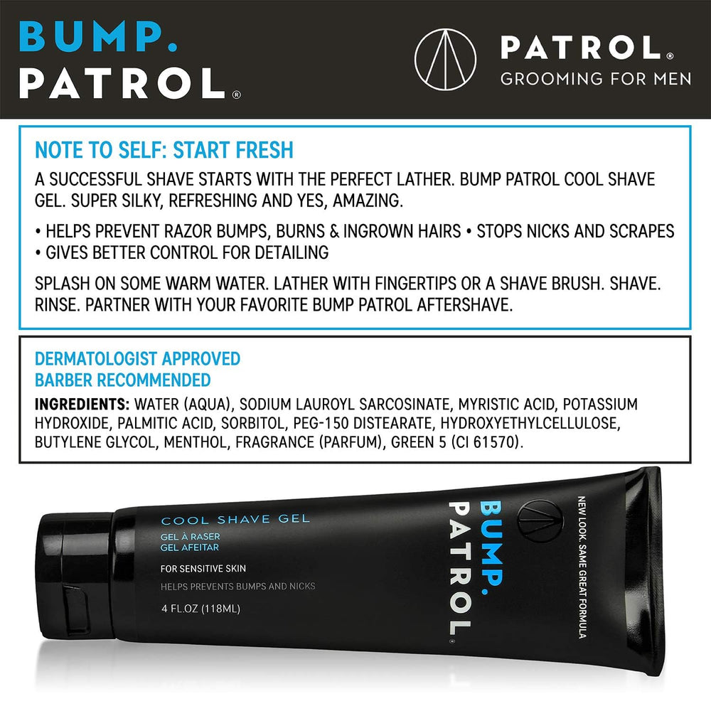 Bump Patrol Gel de Afeitar Frío, manos: aplicación suave para piel sensible.
