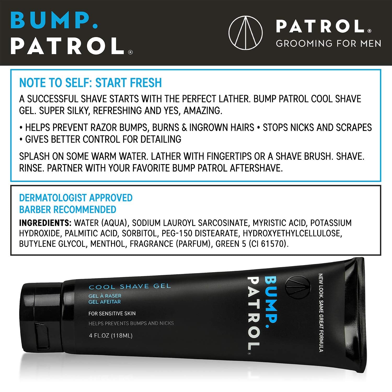 Bump Patrol mentolado aporta sensación refrescante durante el afeitado.