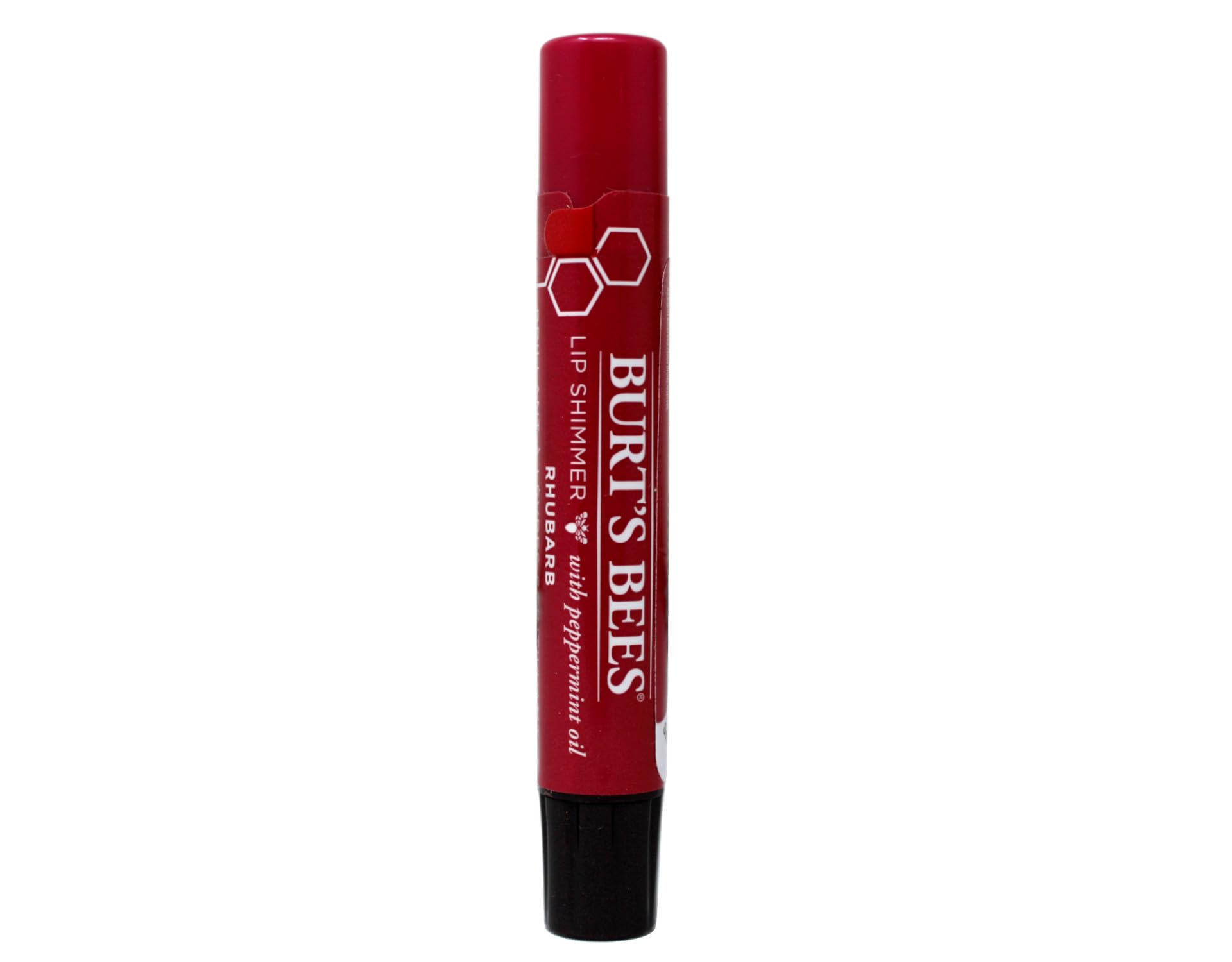 Brillo labial Burt's Bees Rhubarb con aplicador suave para aplicación precisa.