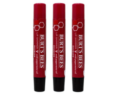 Brillo labial Burt's Bees Rhubarb en tubo, realza labios con tono natural.