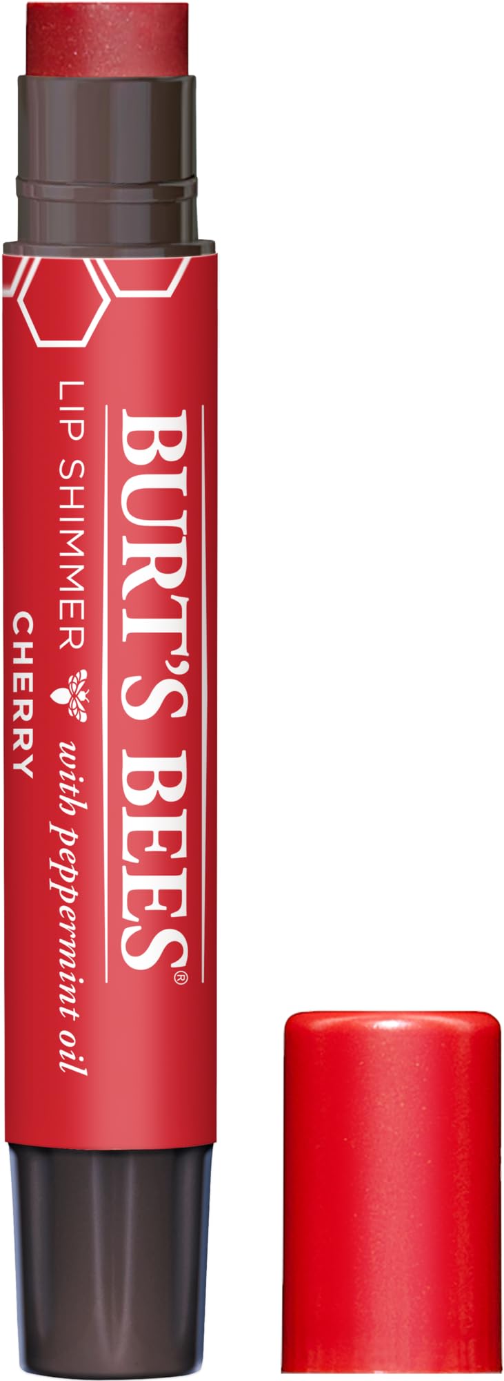 Burt's Bees brillo labios cereza en tubo, hidratación suave y color natural.