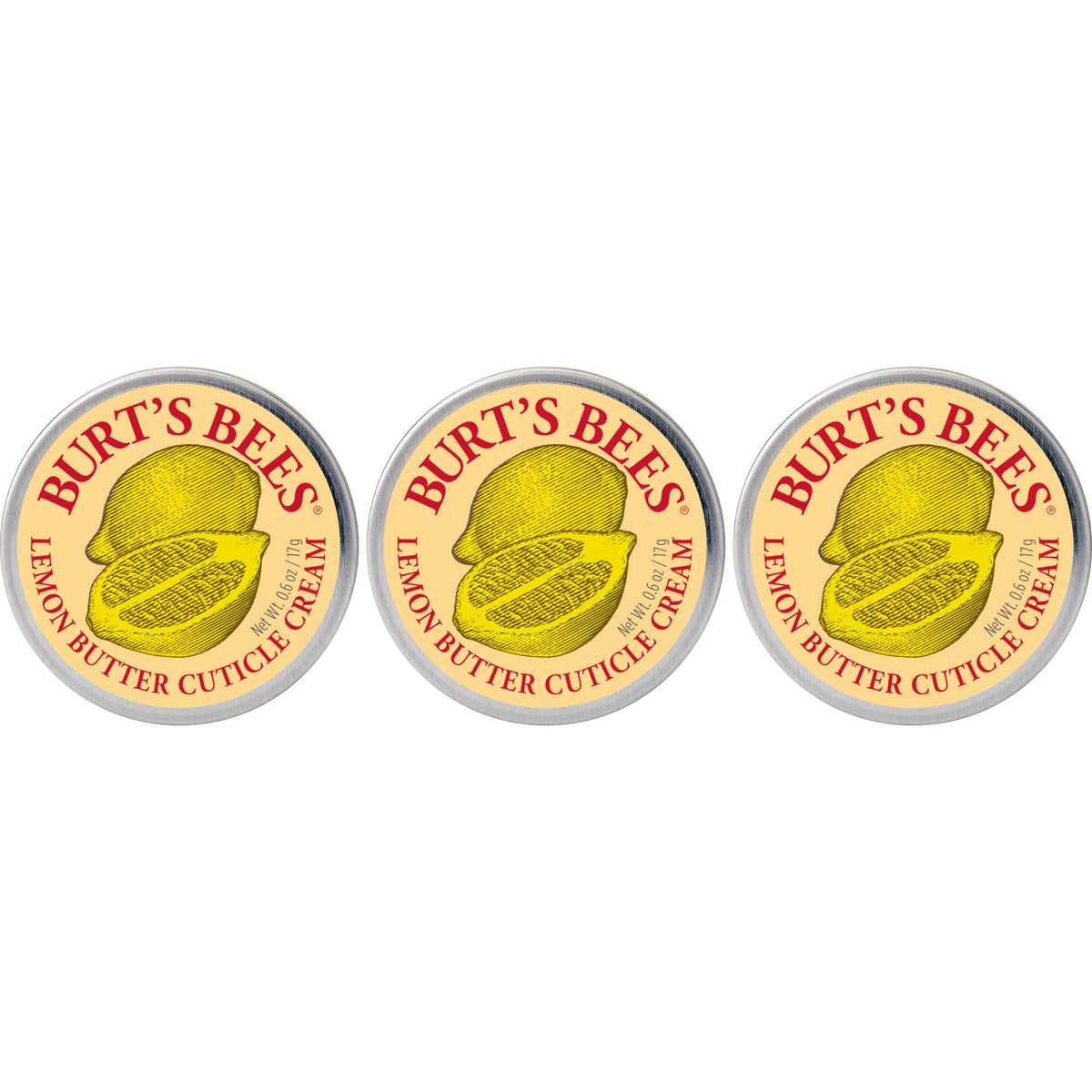Burts Bees crema de cutículas limón en lata mini para uso rápido.
