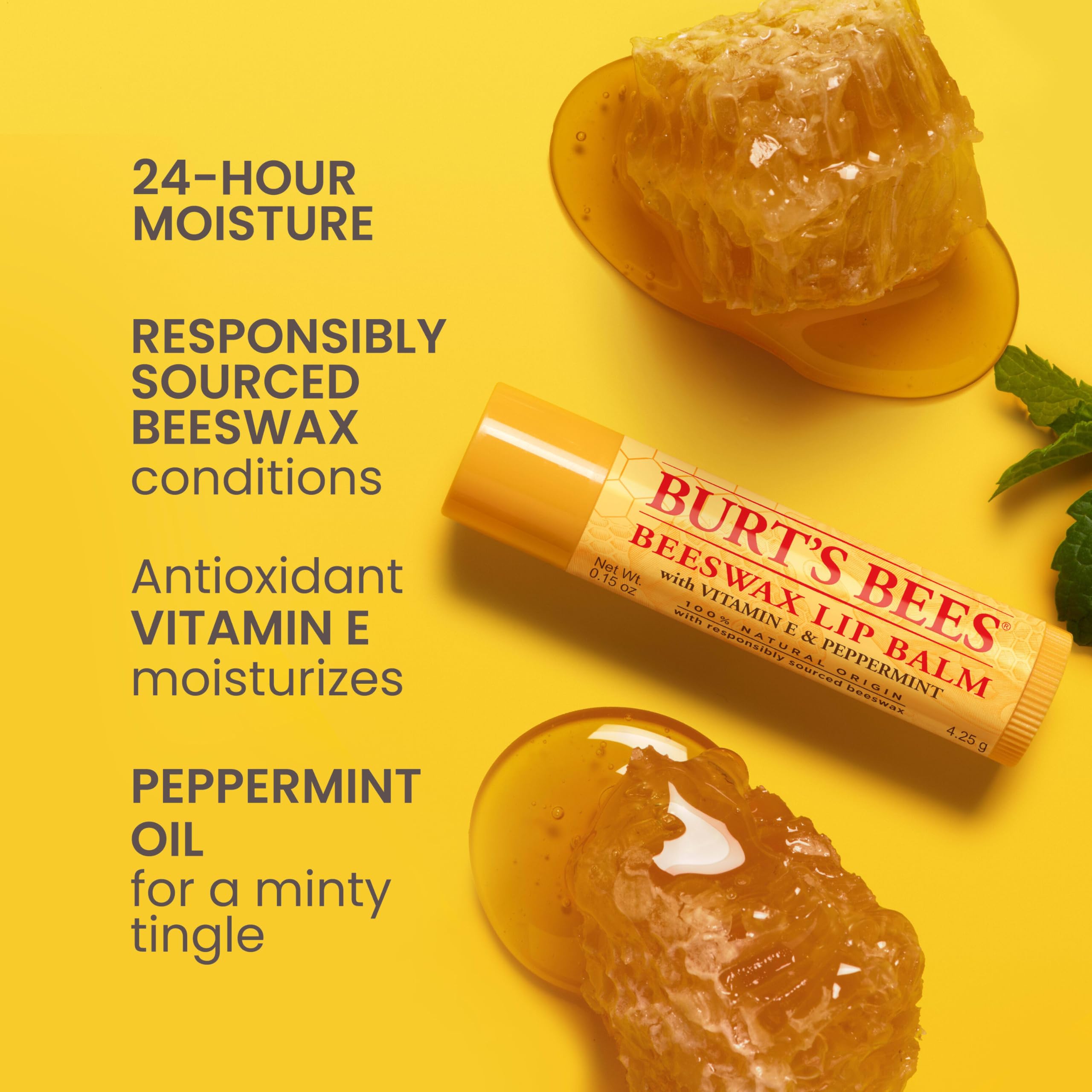 Burt's Bees bálsamo vainilla, aplicación suave y sin color.