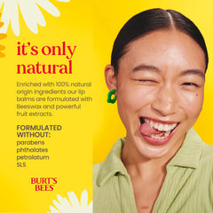 Burt's Bees lip balm glides on with a smooth, matte finish.