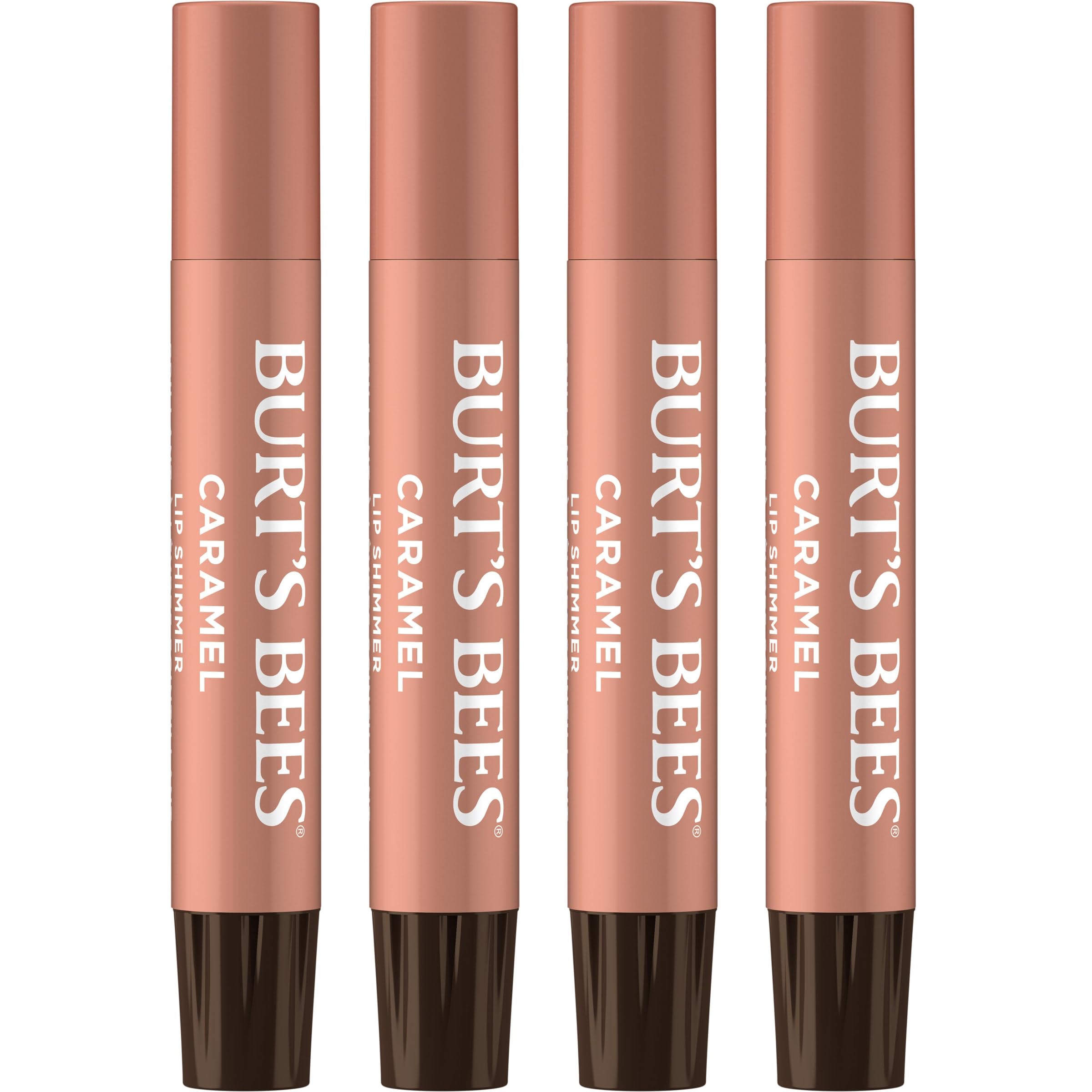 Burt's Bees Lip Shimmer Caramel, empaque elegante para uso diario con brillo cálido.