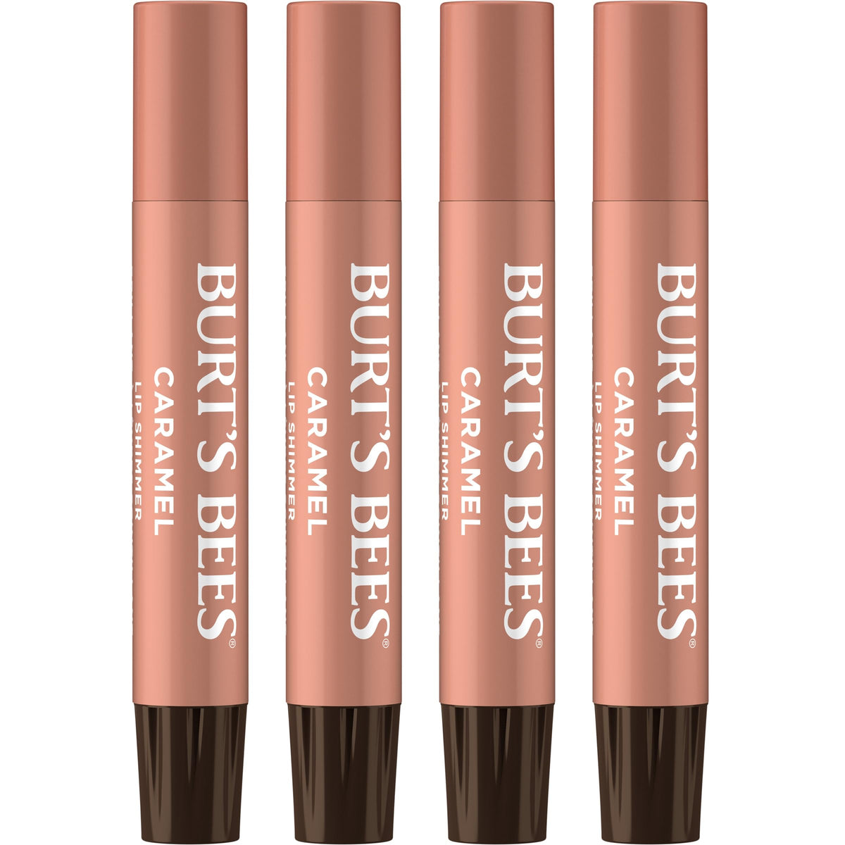 Burt's Bees Lip Shimmer Caramel, empaque elegante para uso diario con brillo cálido.