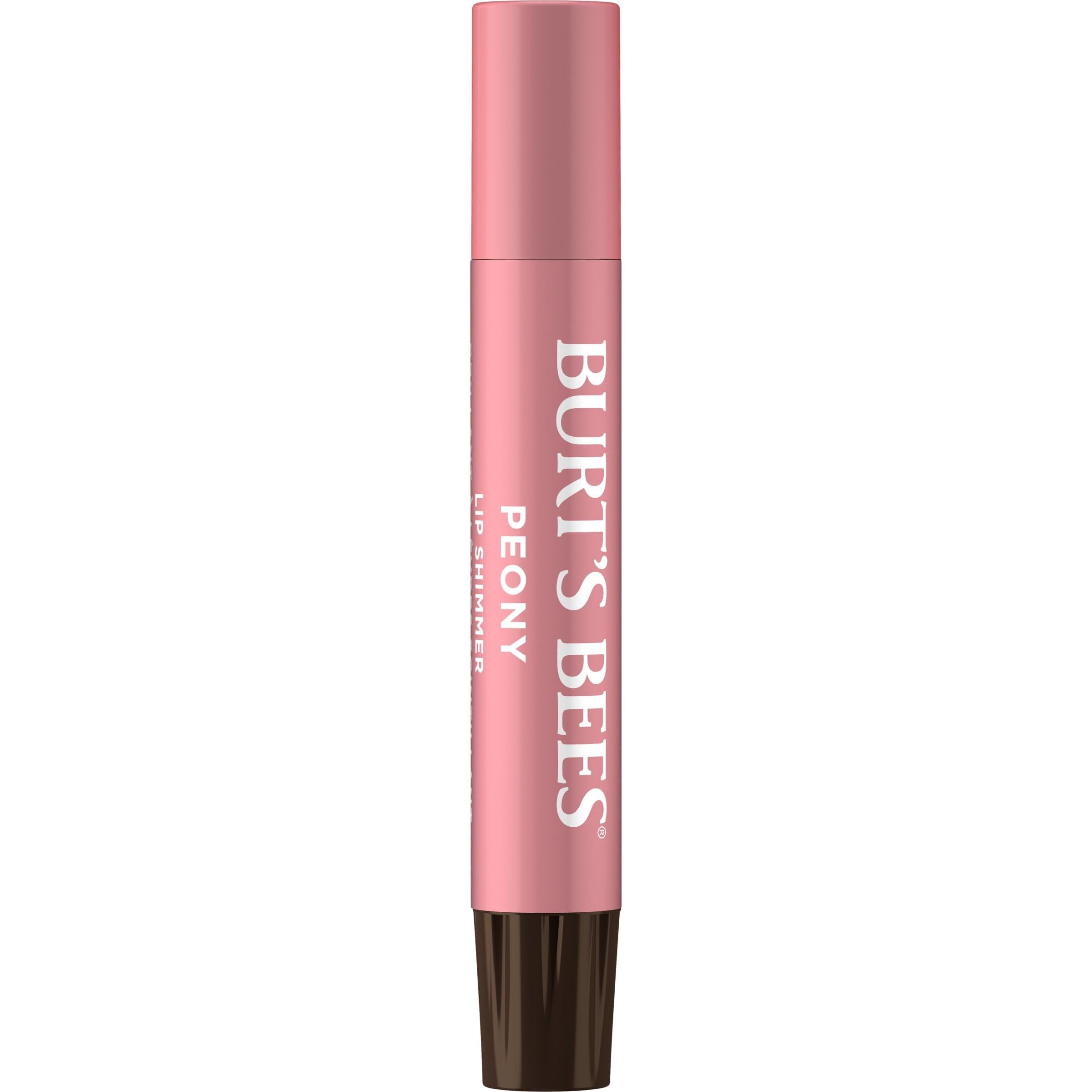 Burt's Bees Lip Shimmer Peony: envase destacado muestra formato compacto para uso diario.