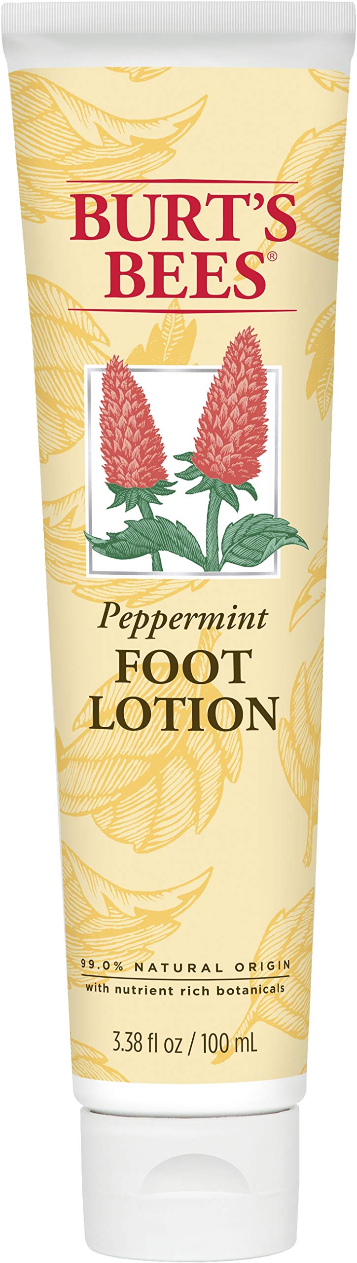 Loción de Burt's Bees para pies con menta en botella, frescor y alivio suave.