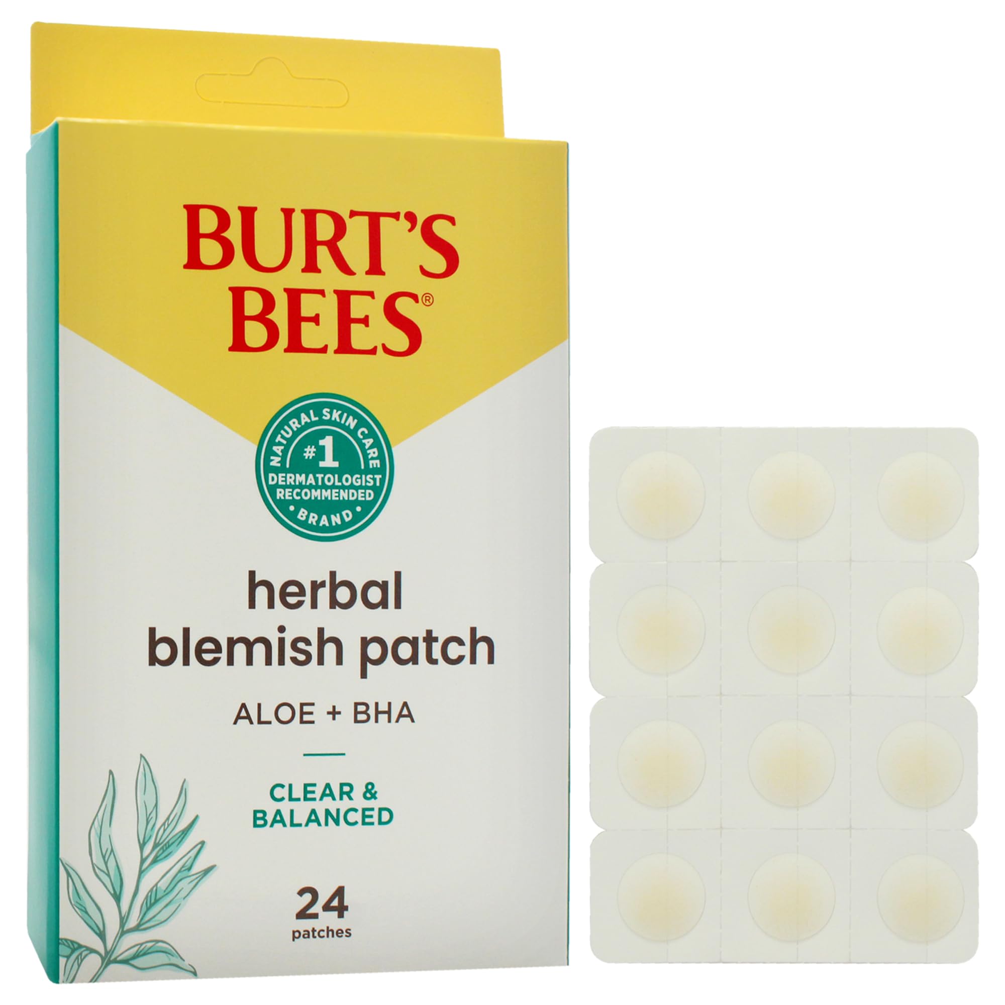 Burts Bees parche-mancha-piel-hierbas, opción discreta para signos leves en la piel.