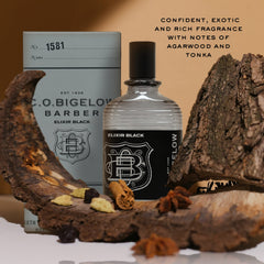C. O. Bigelow Elixir Black, detalle de vidrio, sensación elegante y limpia.