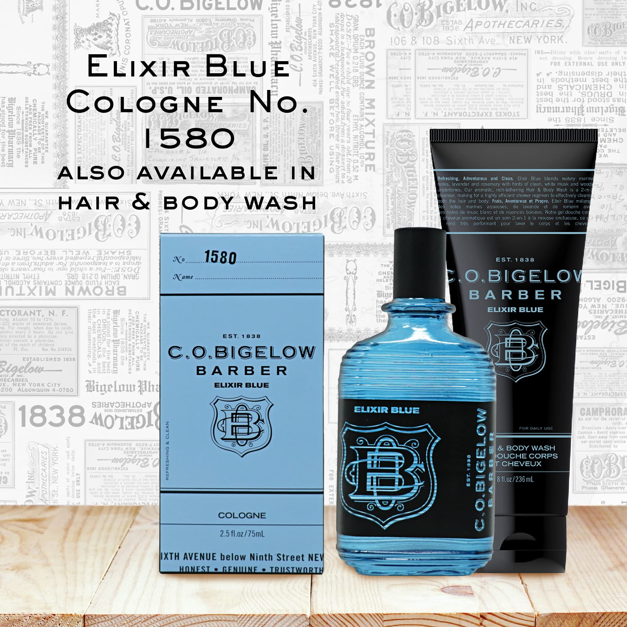 Diseño de vidrio elegante de C. O. Bigelow Elixir Blue añade sofisticación al tocador y al escritorio.