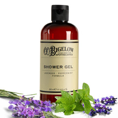 C. O. Bigelow gel de ducha Lavanda Menta, botella visible para hidratación suave.
