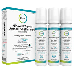 C'rcle Minoxidil Foam 5% para hombres, envase compacto para uso diario.