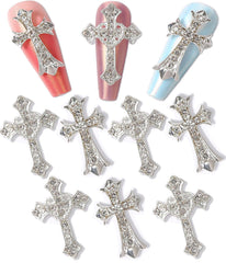 Cagzzee cruz 3D con cristal plateado para uñas; brillo duradero.