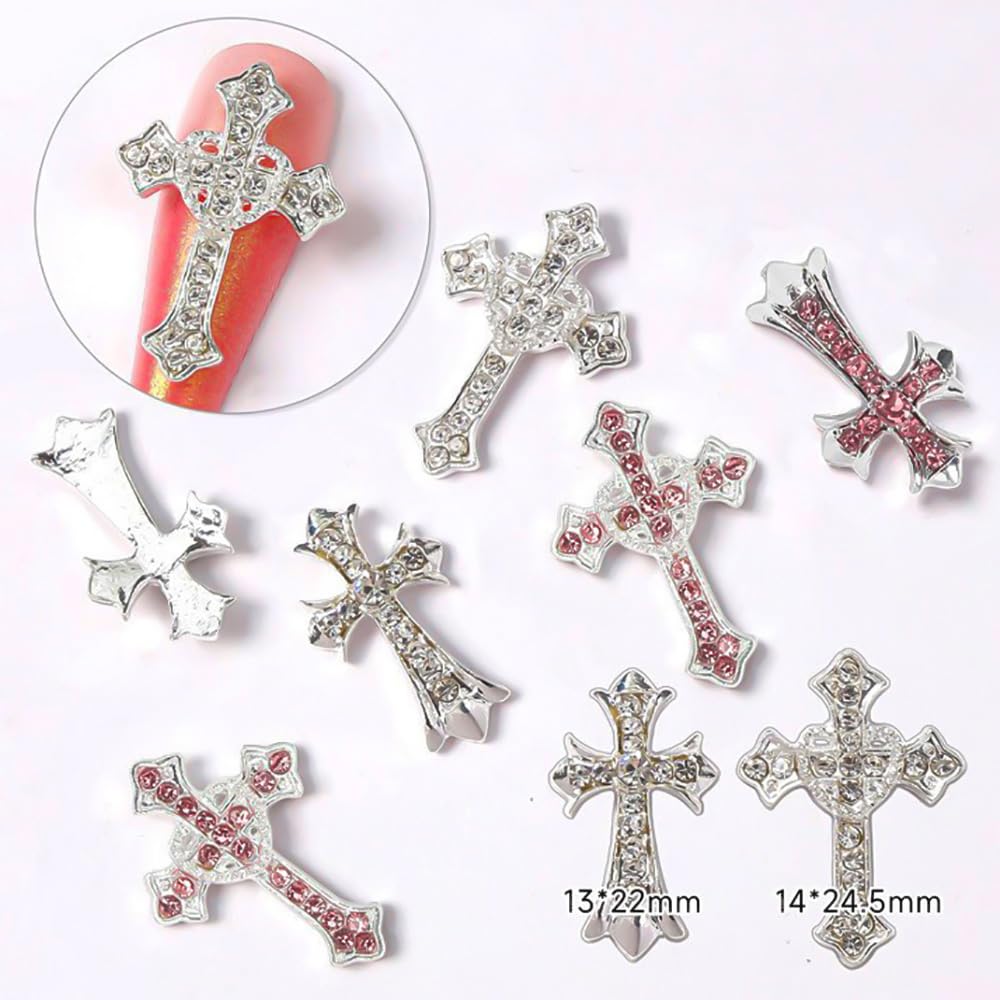 Cagzzee detalles cruz cristal plata para uñas; uso creativo.