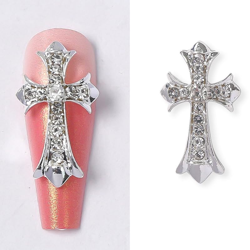 Cagzzee diseños cruz 3D cristal plata para manicura.