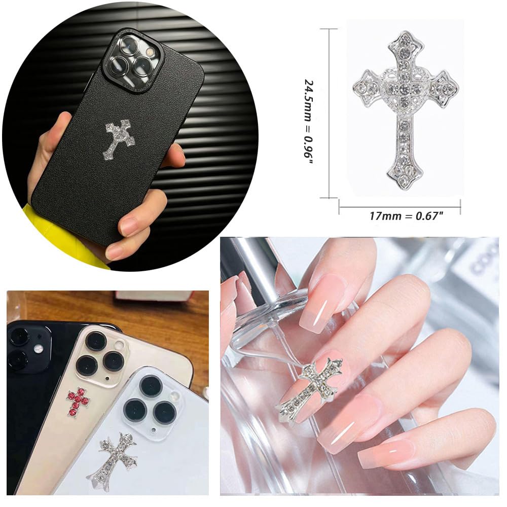 Cagzzee ornamentos metal cruz plata para uñas; acabado pulido.