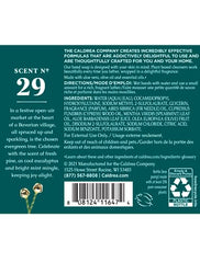 Caldrea label close-up highlighting juniper laurel mint scent and nourishing ingredients.