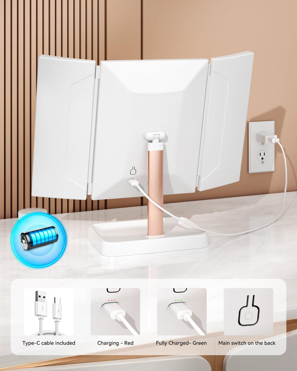 Calepop espejo con batería recargable de 2400mAh para uso inalámbrico