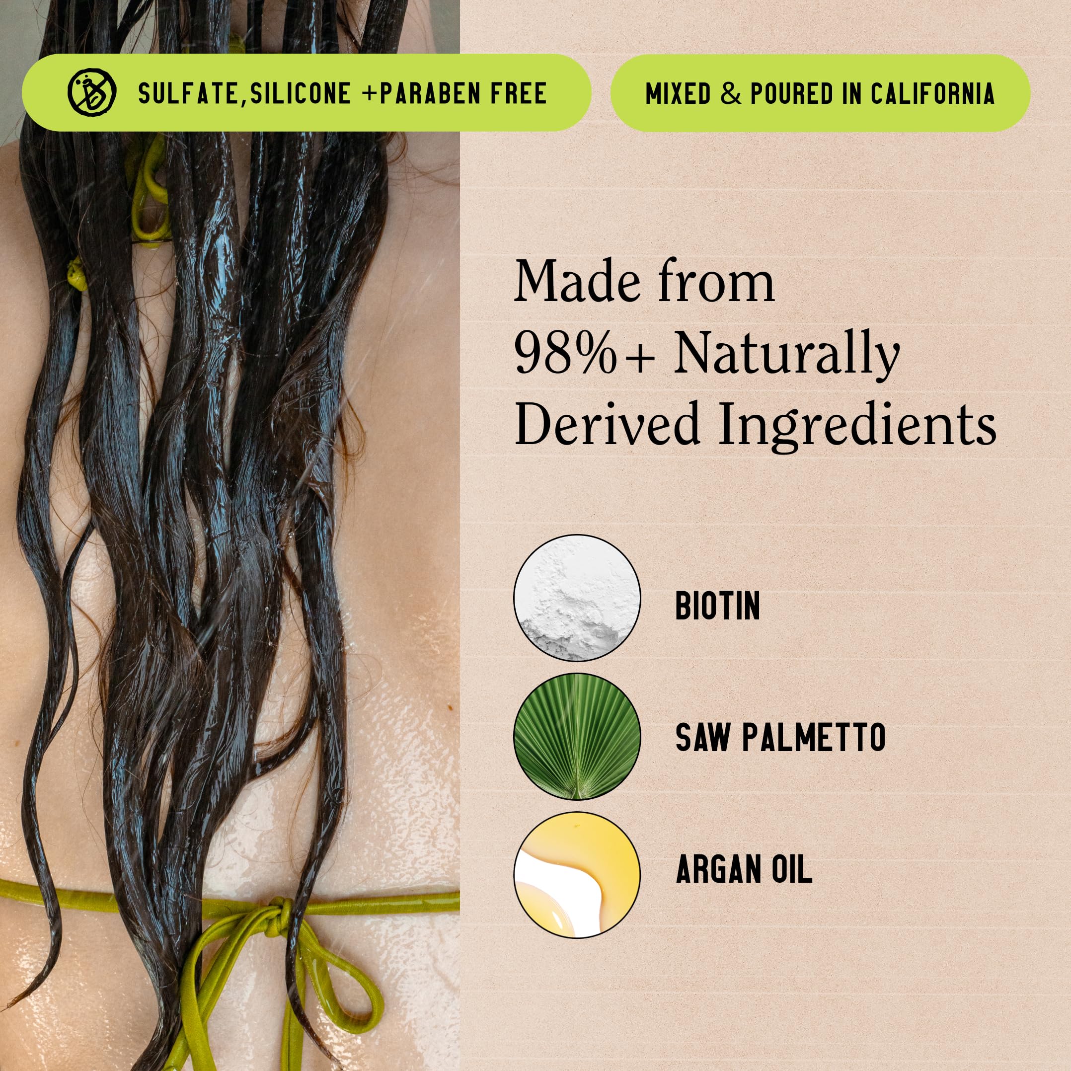 Aplicación de champú Re:GRO en cabello mojado, espuma suave y aromática